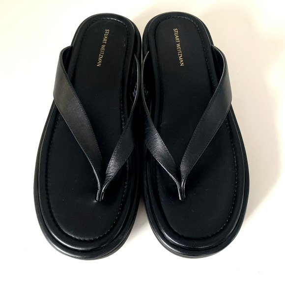 Stuart Weitzman Contempo Thong Toe Flatform Sandal Platform Wedge Black 9.5 - Picture 4 of 11